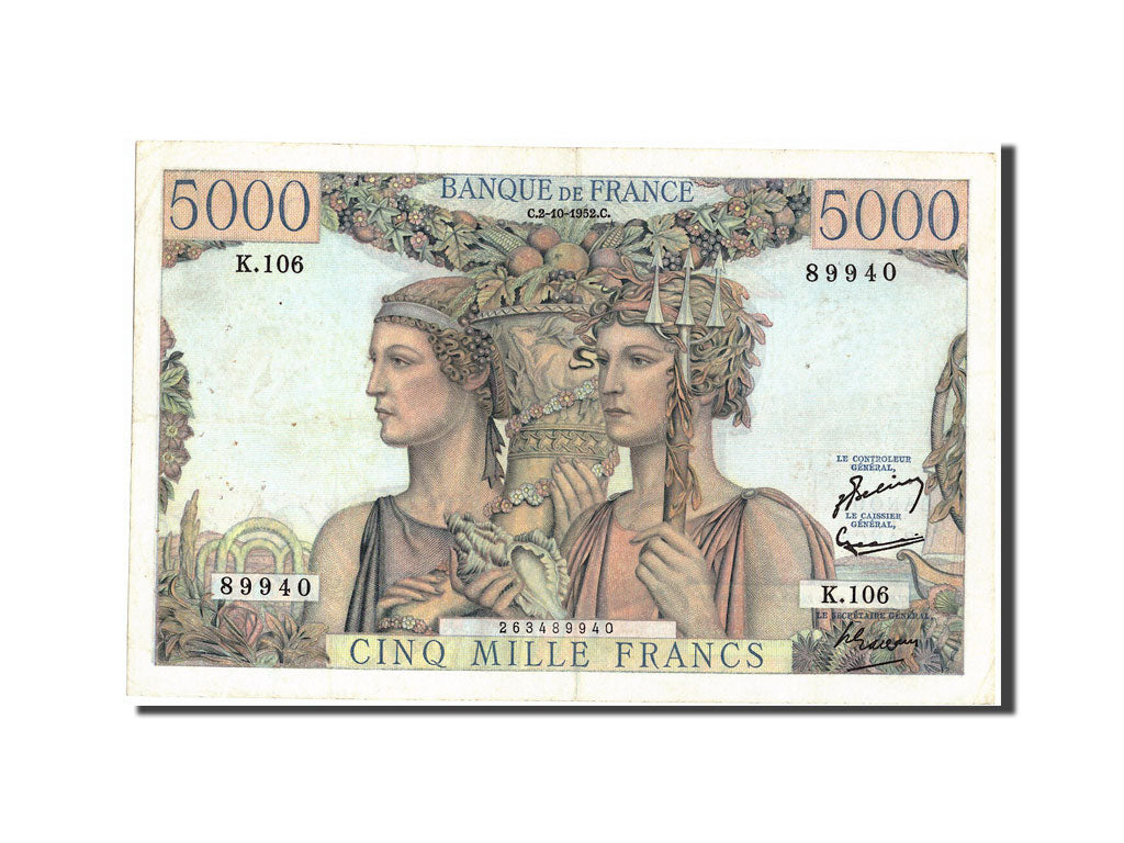 France, 5000 Francs, 5 000 F 1949-1957 ''Terre et Mer'', 1952, KM:131c, 1952-...