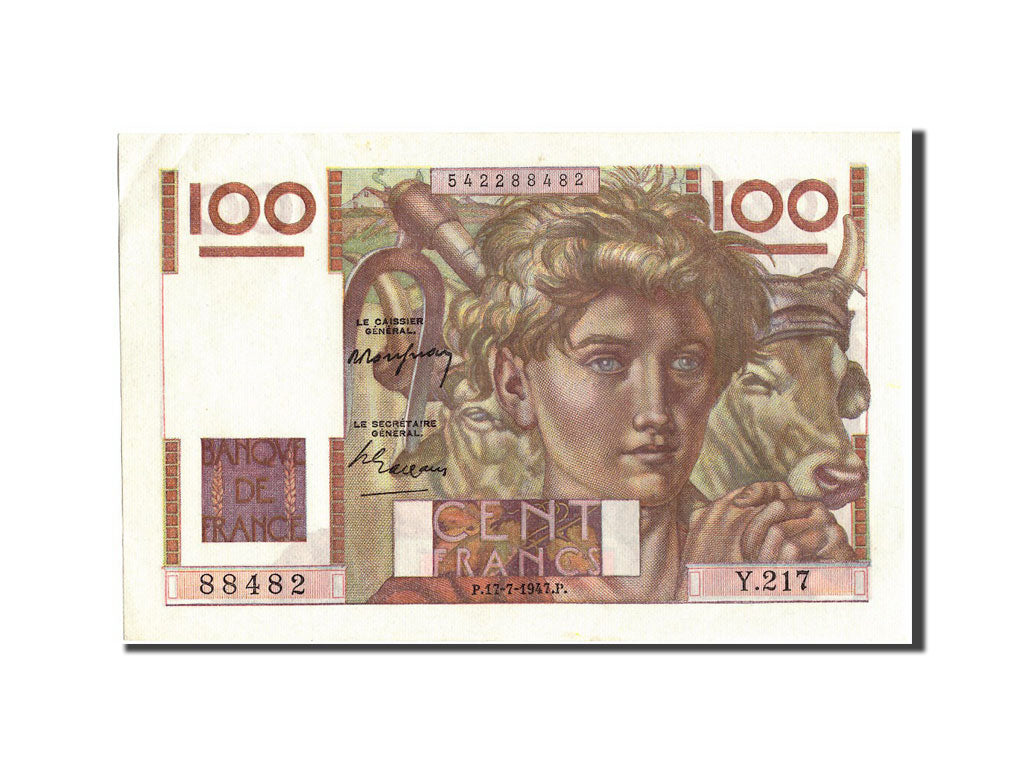 Geldschein, Frankreich, 100 Francs, 100 F 1945-1954 ''Jeune Paysan'', 1947
