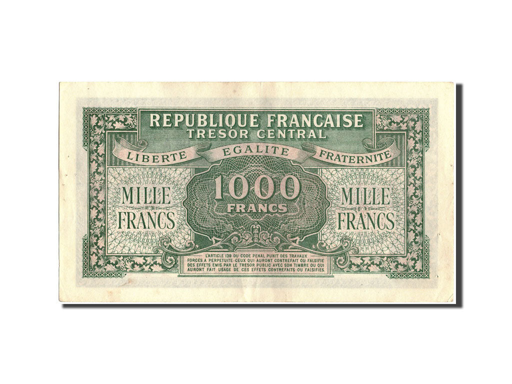 France, 1000 Francs, 1943-1945 Marianne, 1945, KM:107, Undated (1945), AU(50-...