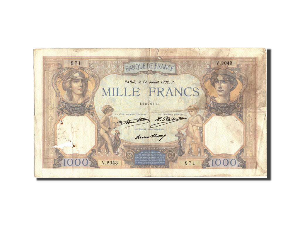 France, 1000 Francs, 1 000 F 1927-1940 ''Cérès et Mercure'', 1932, KM:79b,...