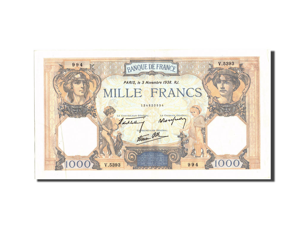 Francia, 1000 Francs, 1 000 F 1927-1940 ''Cérès et Mercure'', 1938, KM:90c,...