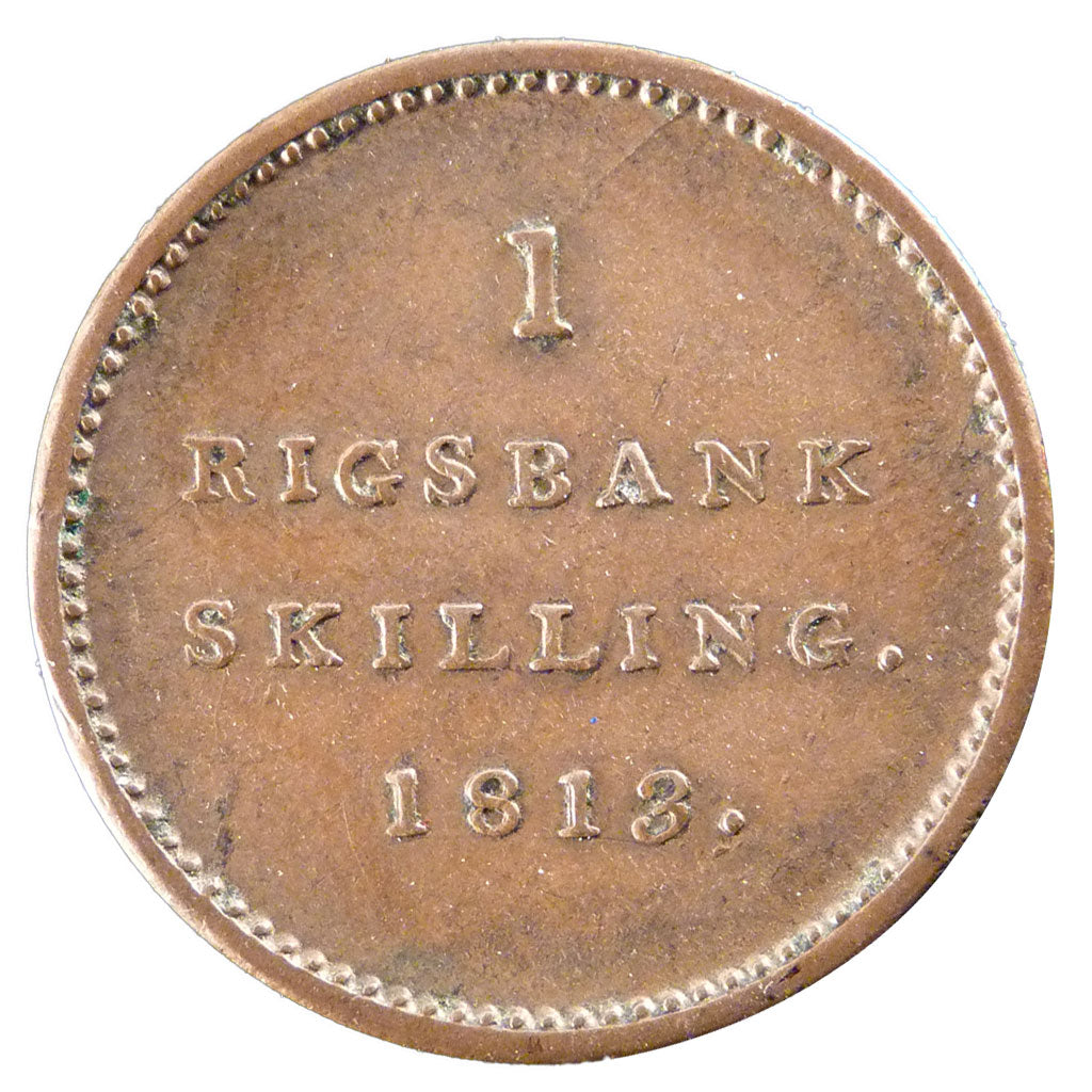 Denmark, 1 Rigsbankskilling, 1813, AU(55-58), Bronze, 5.00