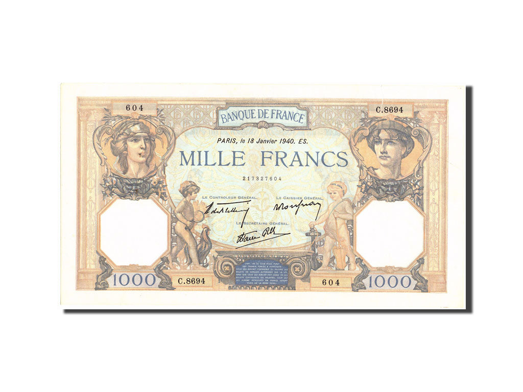 Billete, Francia, 1000 Francs, 1 000 F 1927-1940 ''Cérès et Mercure'', 1940