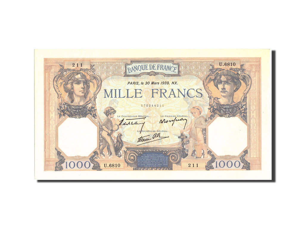 Francia, 1000 Francs, 1 000 F 1927-1940 ''Cérès et Mercure'', 1939, KM:90c,...