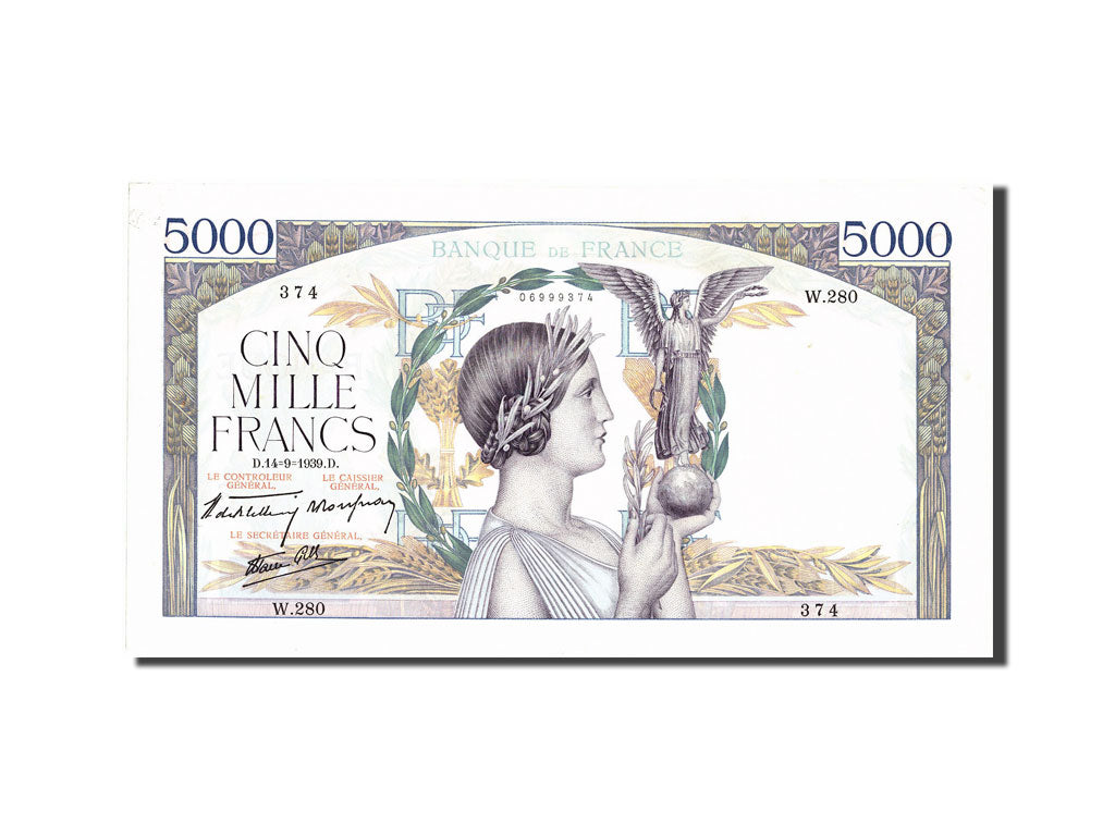 Banconote, Francia, 5000 Francs, 5 000 F 1934-1944 ''Victoire'', 1939