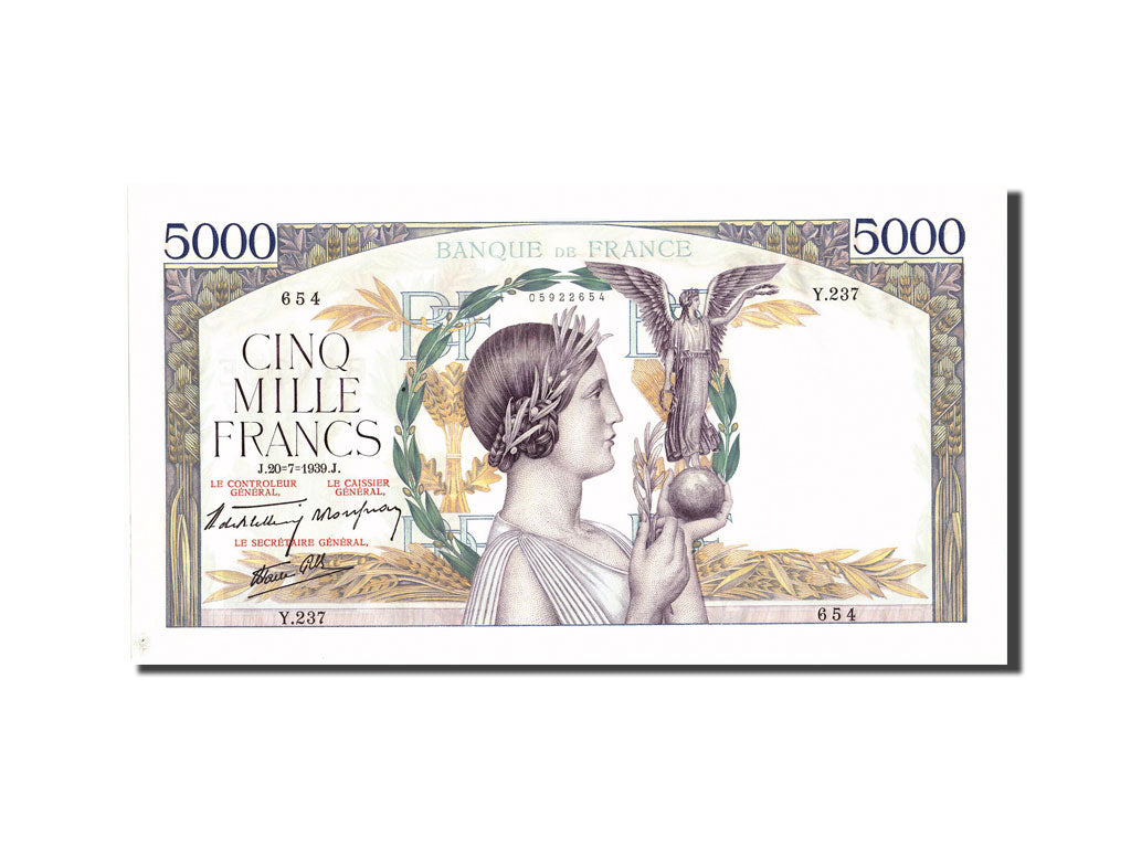 Billet, France, 5000 Francs, 5 000 F 1934-1944 ''Victoire'', 1939, 1939-07-20