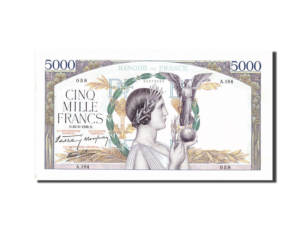 Geldschein, Frankreich, 5000 Francs, 5 000 F 1934-1944 ''Victoire'', 1939