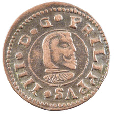 Spain, 16 Maravedis, 1664, Coruna, EF(40-45), Bronze, 4.40