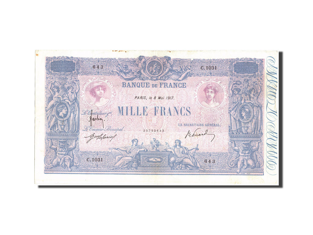 Banknote, France, 1000 Francs, 1 000 F 1889-1926 ''Bleu et Rose'', 1917