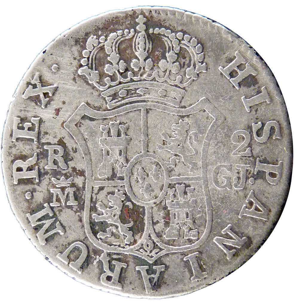 Spain, 2 Réales, 1815, KM #460 2, VF(20-25), Silver, 5.80