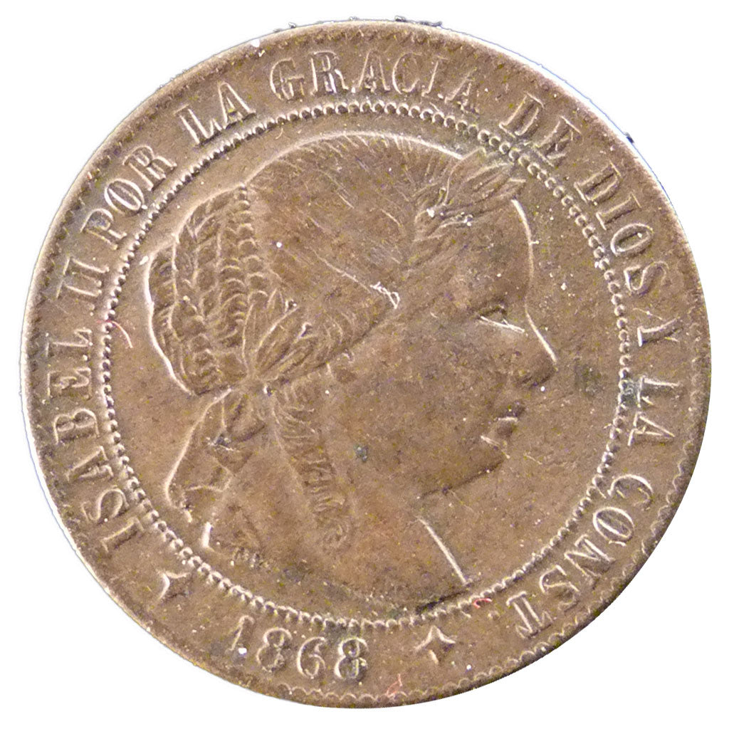 SPAIN, 1/2 Centimo, 1868, KM #632.2, AU(55-58), Copper, 1.30