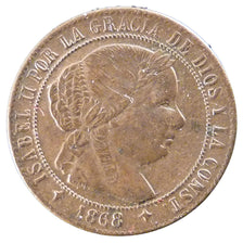 Spagna, Isabel II, 1/2 Centimo, 1868, SPL-, Rame, KM:632.2