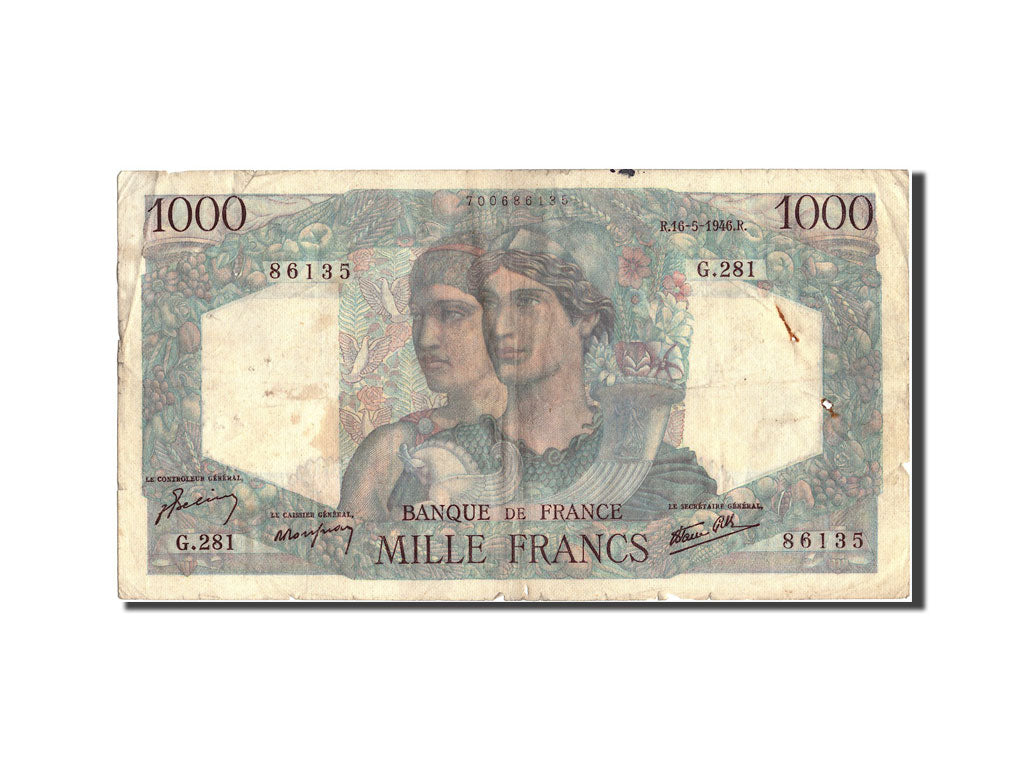 Banknote, France, 1000 Francs, 1 000 F 1945-1950 ''Minerve et Hercule'', 1946