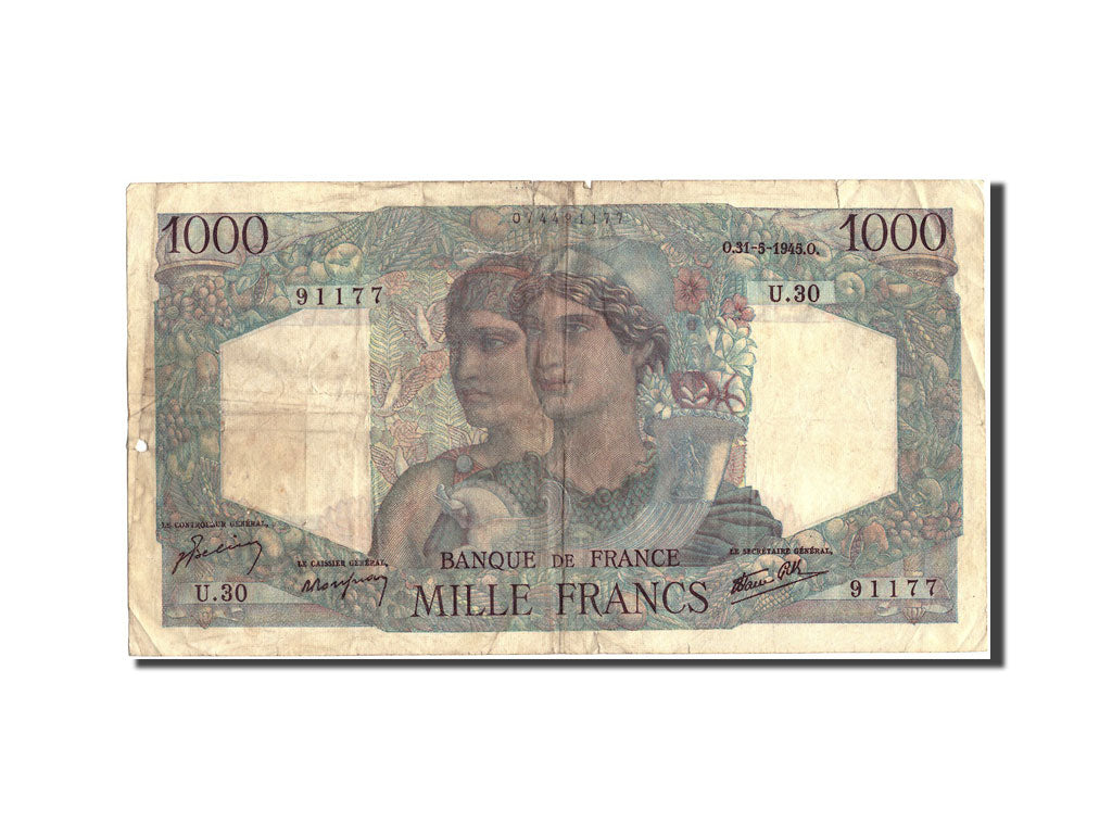 Banknote, France, 1000 Francs, 1 000 F 1945-1950 ''Minerve et Hercule'', 1945