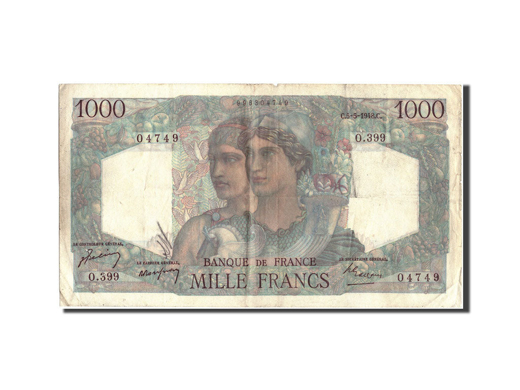 Banknote, France, 1000 Francs, 1 000 F 1945-1950 ''Minerve et Hercule'', 1948