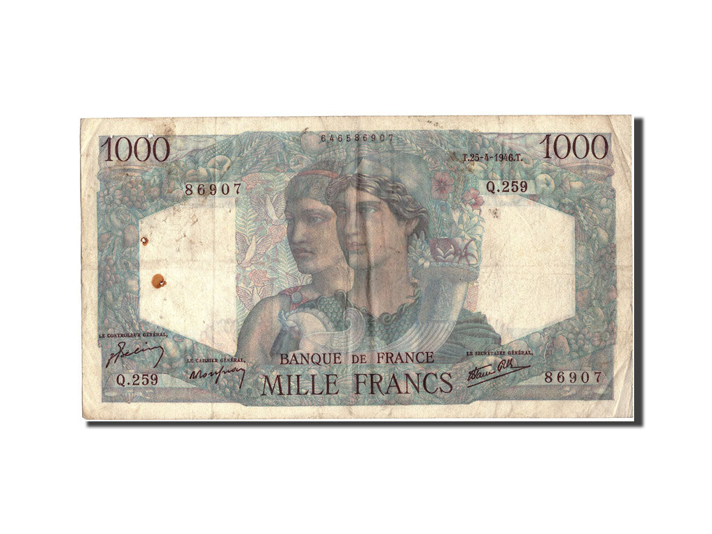 Banconote, Francia, 1000 Francs, 1 000 F 1945-1950 ''Minerve et Hercule'', 1946