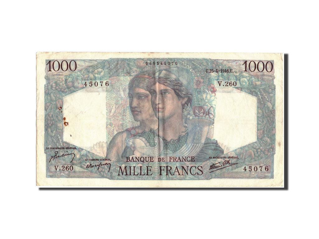 Banknote, France, 1000 Francs, 1 000 F 1945-1950 ''Minerve et Hercule'', 1946