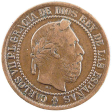 SPAIN, 5 Centimos, 1875, KM #669, EF(40-45), Copper, 4.90