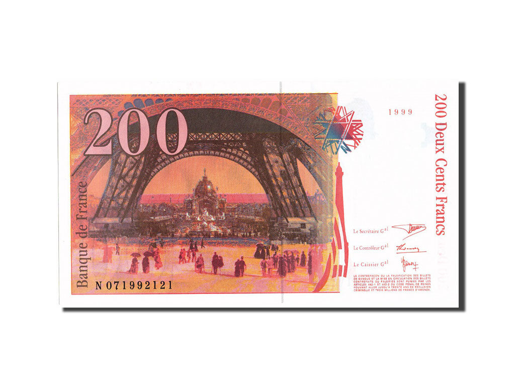 France, 200 Francs, 200 F 1995-1999 ''Eiffel'', 1999, KM:159c, 1999, UNC(63)