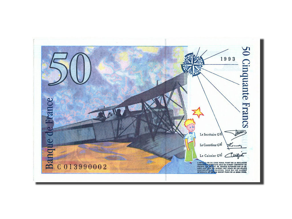 Frankreich, 50 Francs, 50 F 1992-1999 ''St Exupéry'', 1993, KM:157b, 1993
