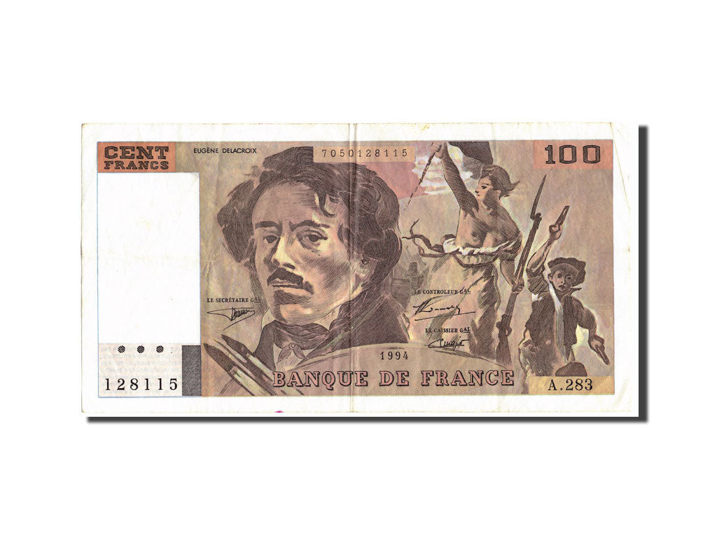 France, 100 Francs, 100 F 1978-1995 ''Delacroix'', 1994, KM:154h, 1994
