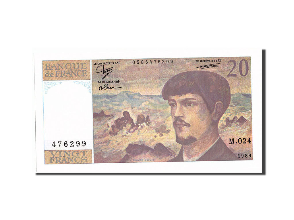 France, 20 Francs, 20 F 1980-1997 ''Debussy'', 1989, KM:151c, 1989, UNC(64)