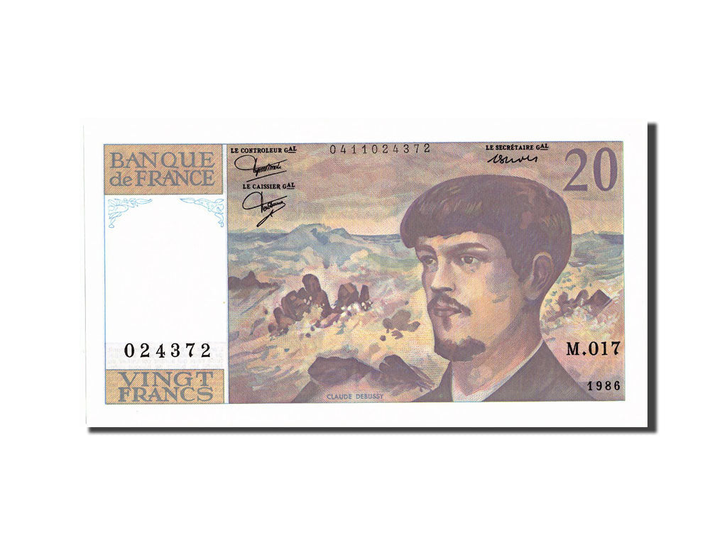 Banknot, Francja, 20 Francs, Debussy, 1986, 1986, UNC(64), Fayette:66.7, KM:151a