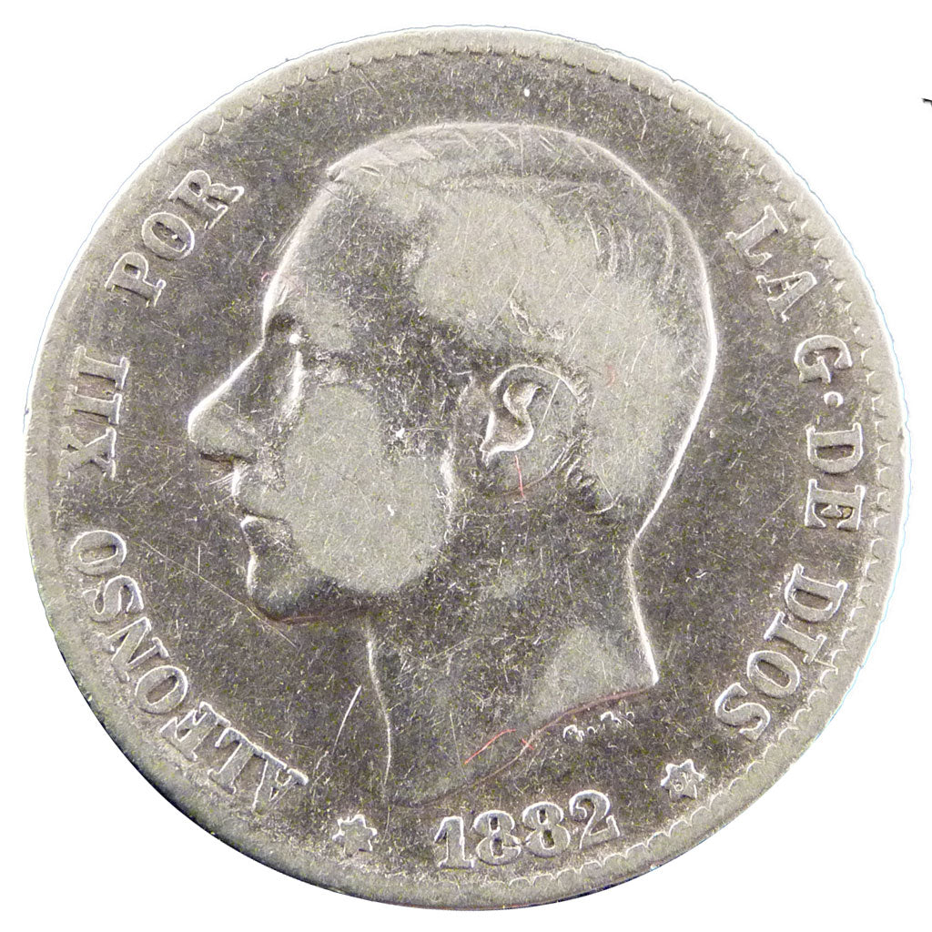 SPAIN, Peseta, 1882, KM #686, VF(30-35), Silver, 23, 4.70
