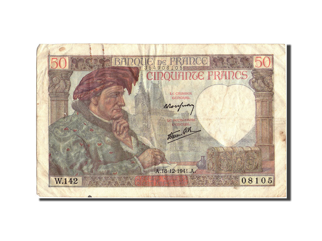 Banknote, France, 50 Francs, 50 F 1940-1942 ''Jacques Coeur'', 1941, 1941-12-18