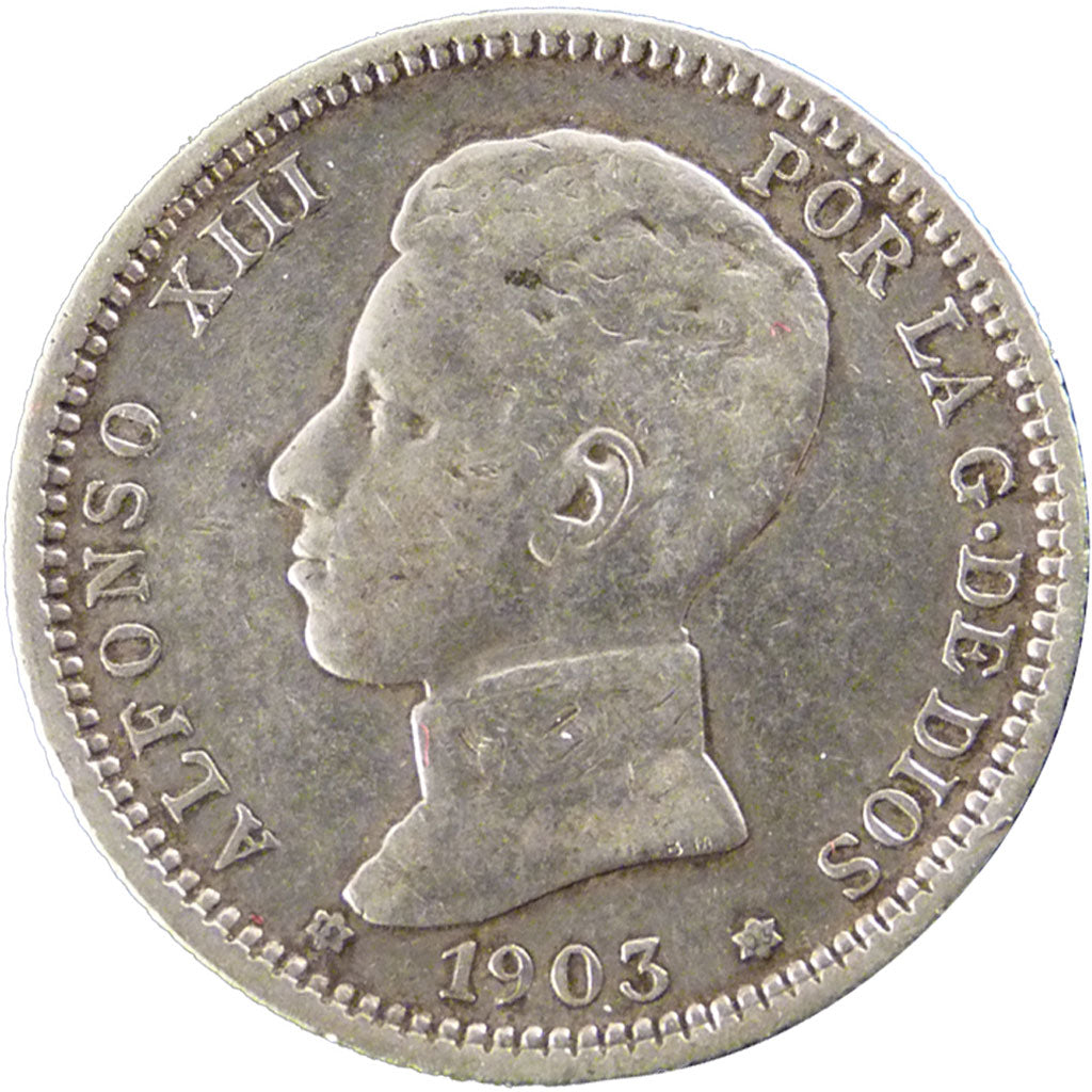 Spain, 1 Peseta, 1903, KM #721, EF(40-45), Silver, 5.00