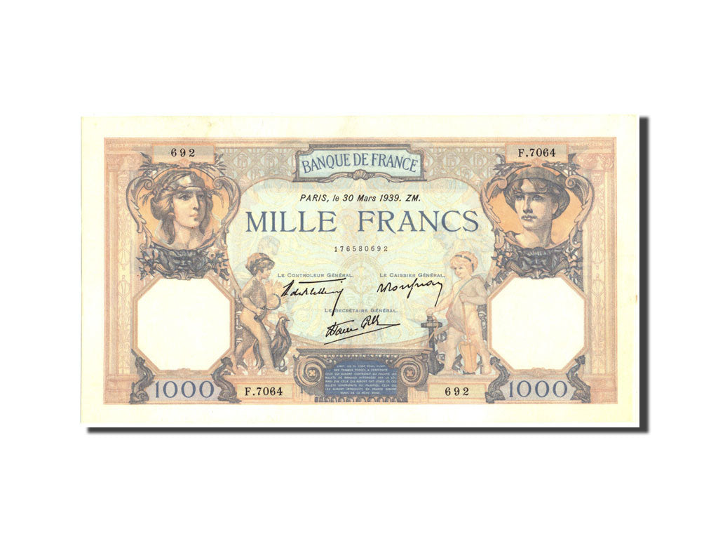 Banknote, France, 1000 Francs, 1 000 F 1927-1940 ''Cérès et Mercure'', 1939