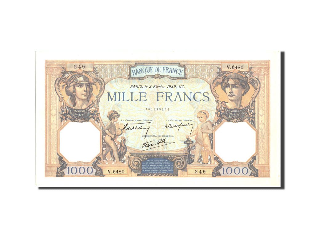 Banknote, France, 1000 Francs, 1 000 F 1927-1940 ''Cérès et Mercure'', 1939