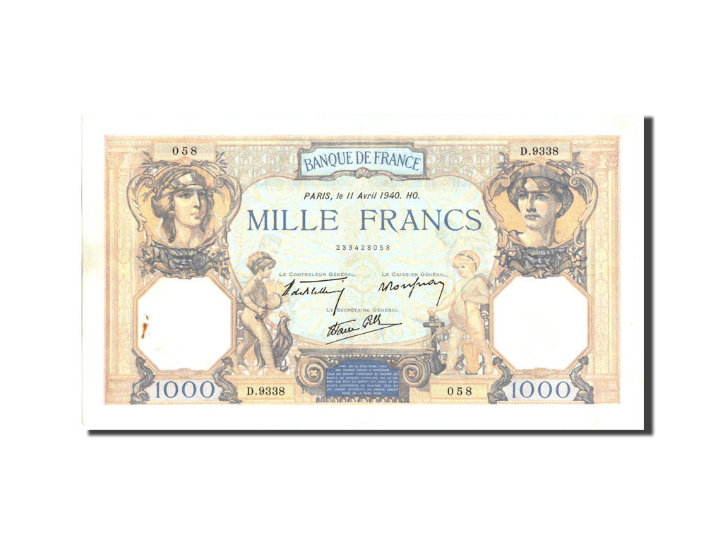 France, 1000 Francs, 1 000 F 1927-1940 ''Cérès et Mercure'', 1940, KM:90c