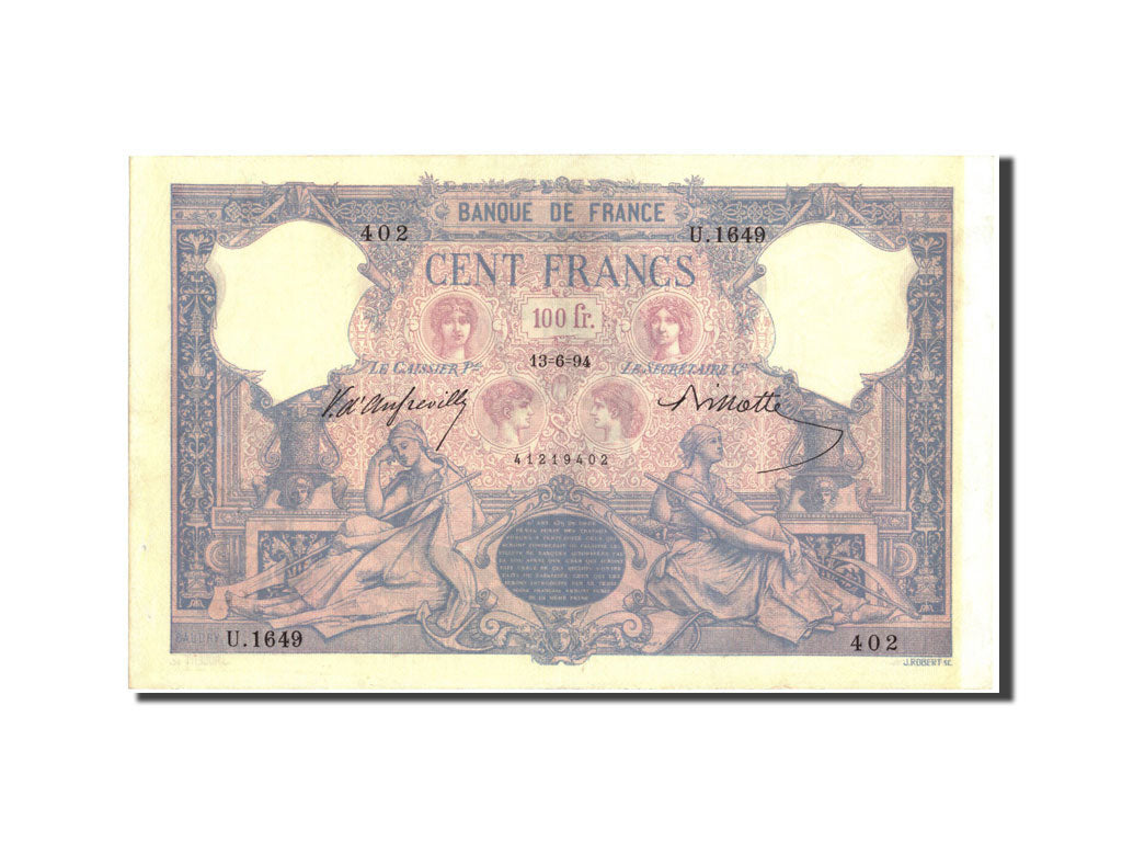 Francia, 100 Francs, 100 F 1888-1909 ''Bleu et Rose'', 1894, KM:65b, 1894-06-13