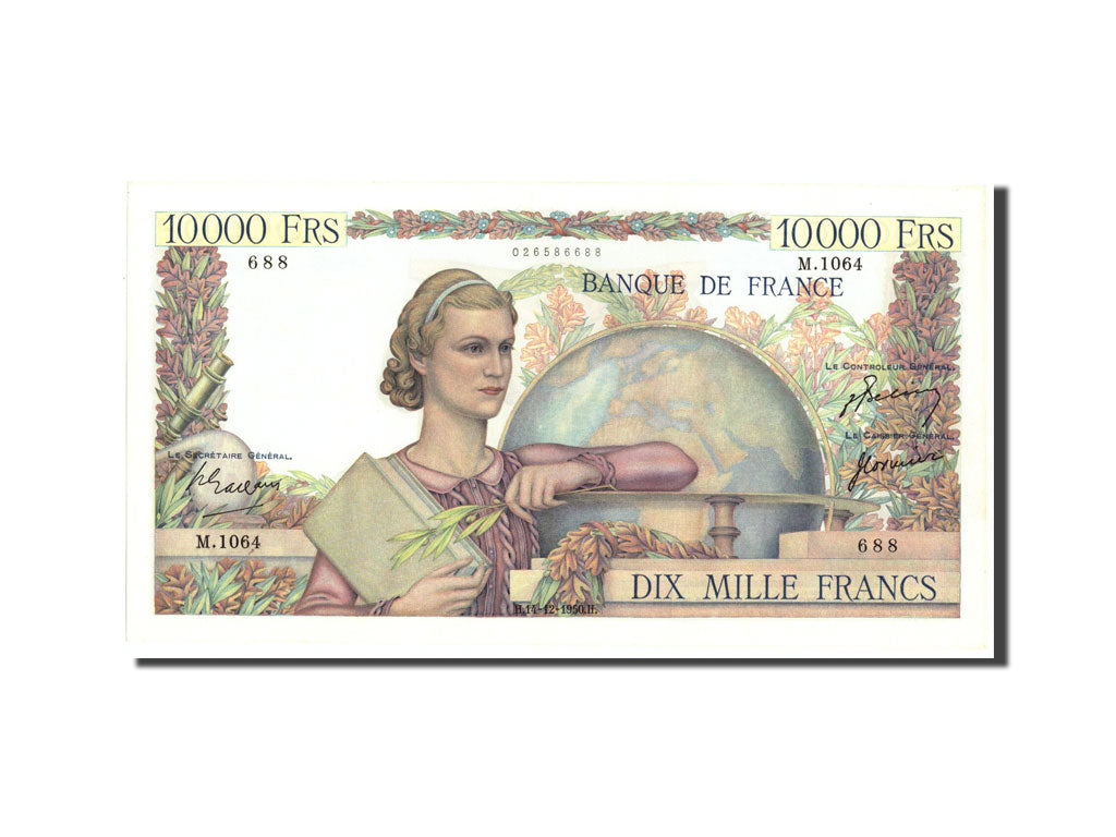 France, 10,000 Francs, 10 000 F 1945-1956 ''Génie Français'', 1950