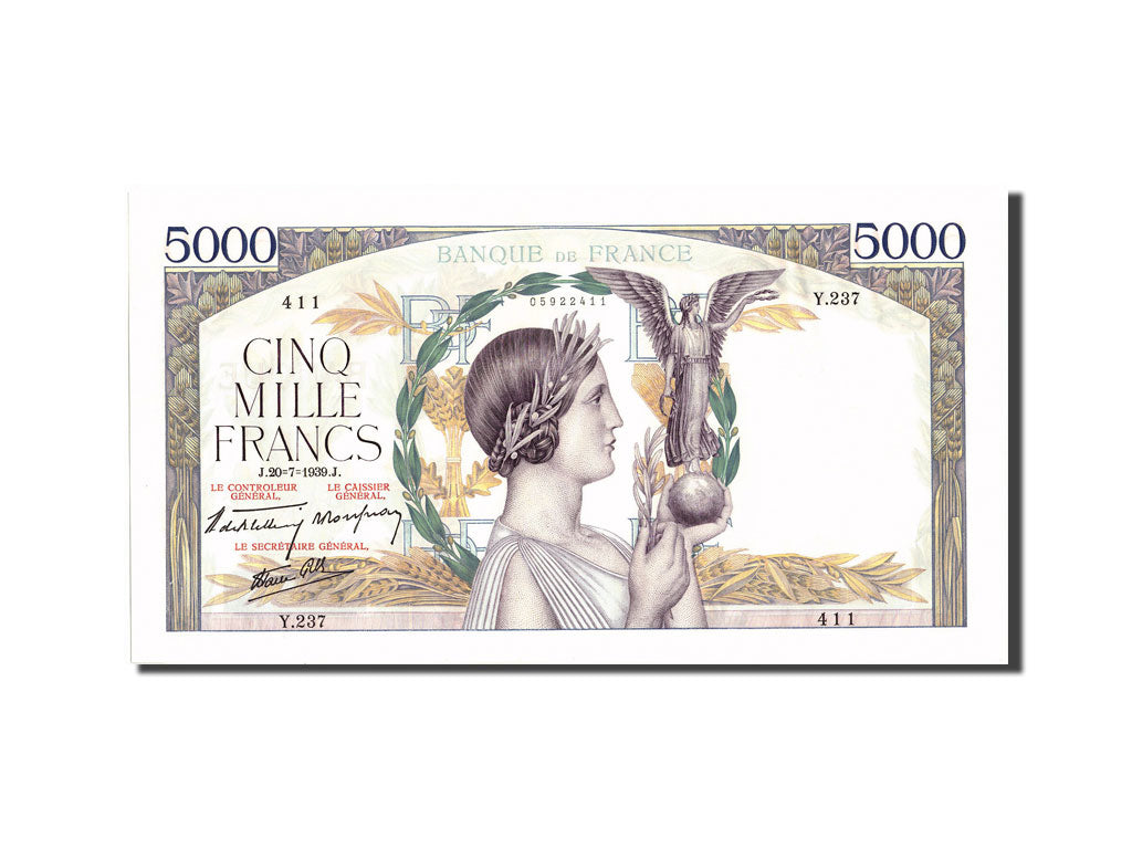 France, 5000 Francs, 5 000 F 1934-1944 ''Victoire'', 1939, KM:97a, 1939-07-20