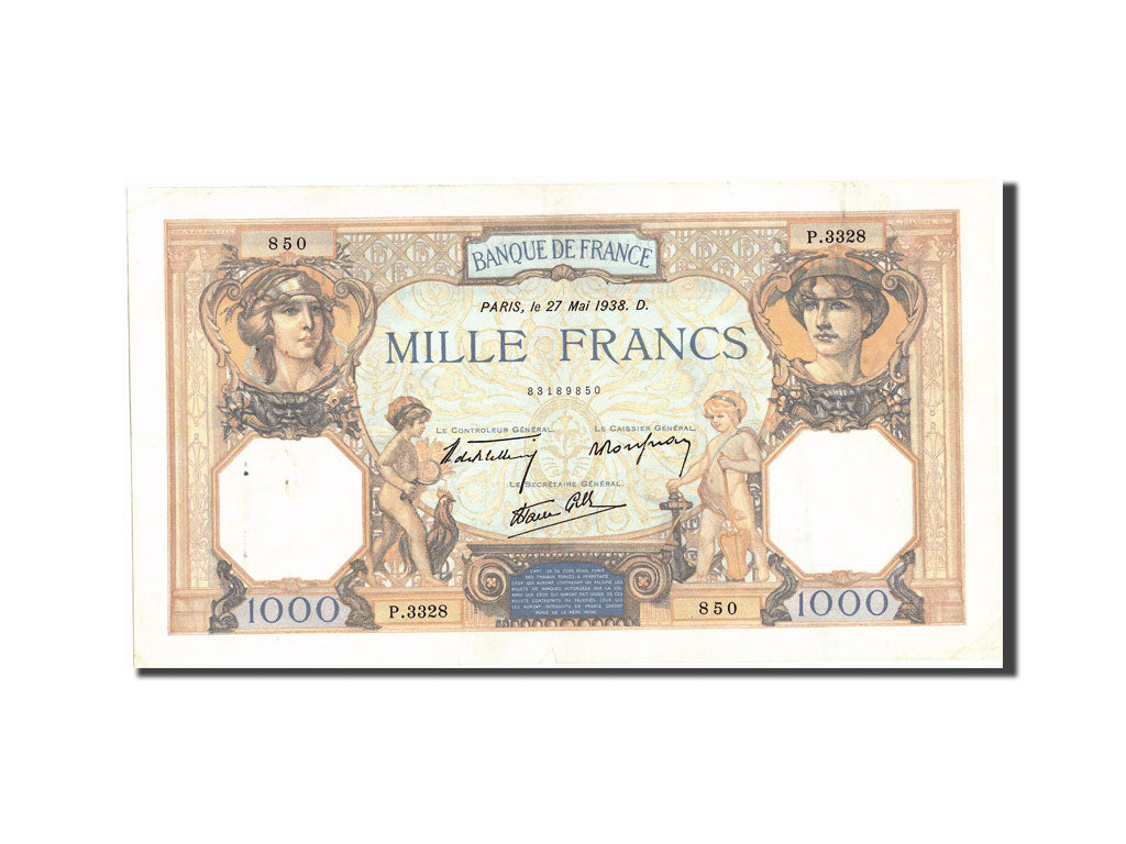 France, 1000 Francs, 1 000 F 1927-1940 ''Cérès et Mercure'', 1938, KM:90c