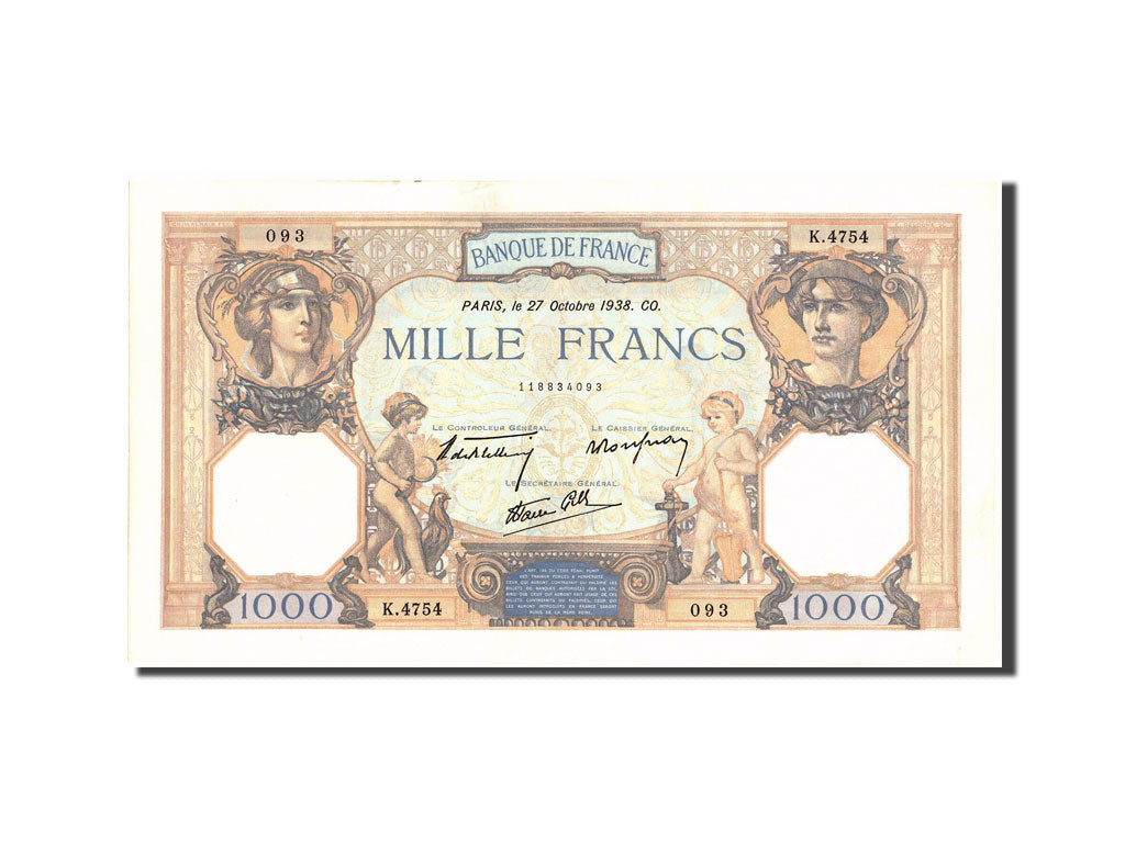France, 1000 Francs, 1 000 F 1927-1940 ''Cérès et Mercure'', 1938, KM:90c