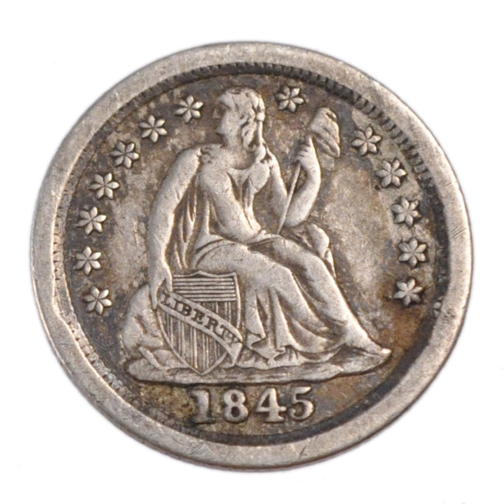 UNITED STATES, Seated Liberty Dime, Dime, 1845, U.S. Mint, KM #63.2, EF(40-45),.