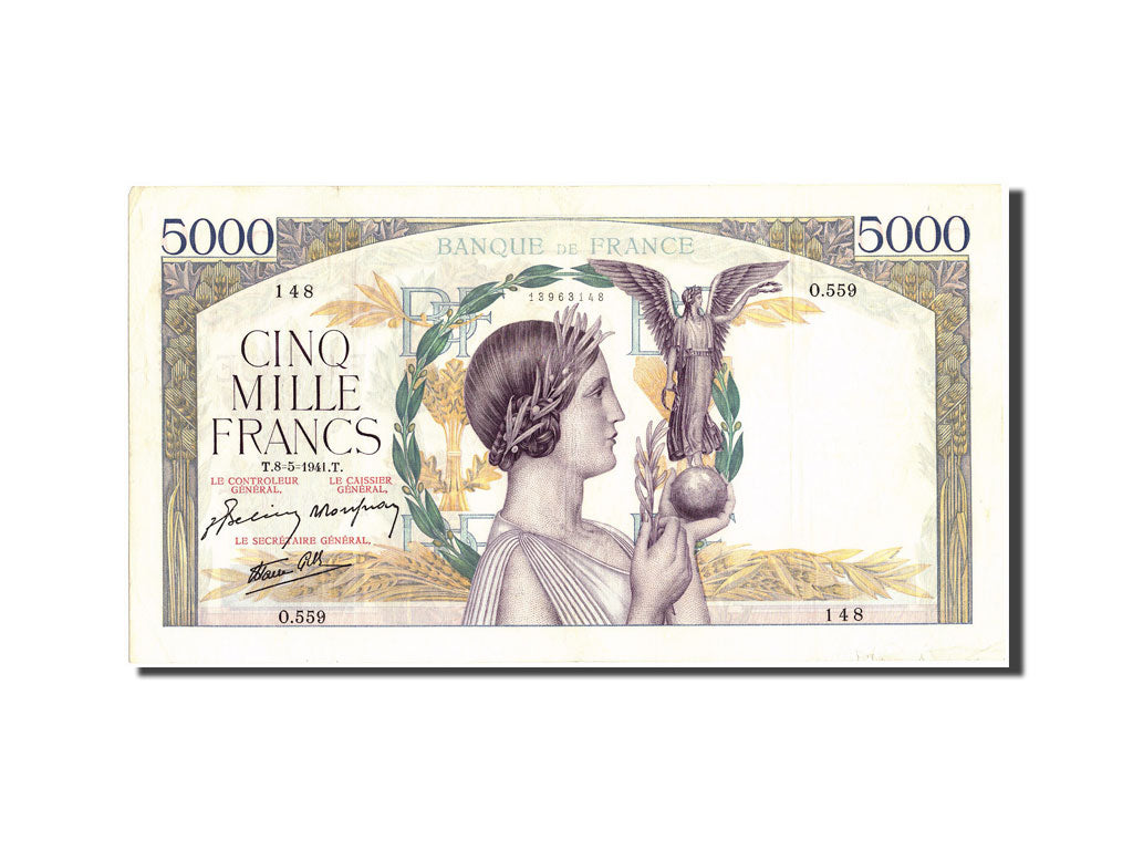 Biljet, Frankrijk, 5000 Francs, 5 000 F 1934-1944 ''Victoire'', 1941