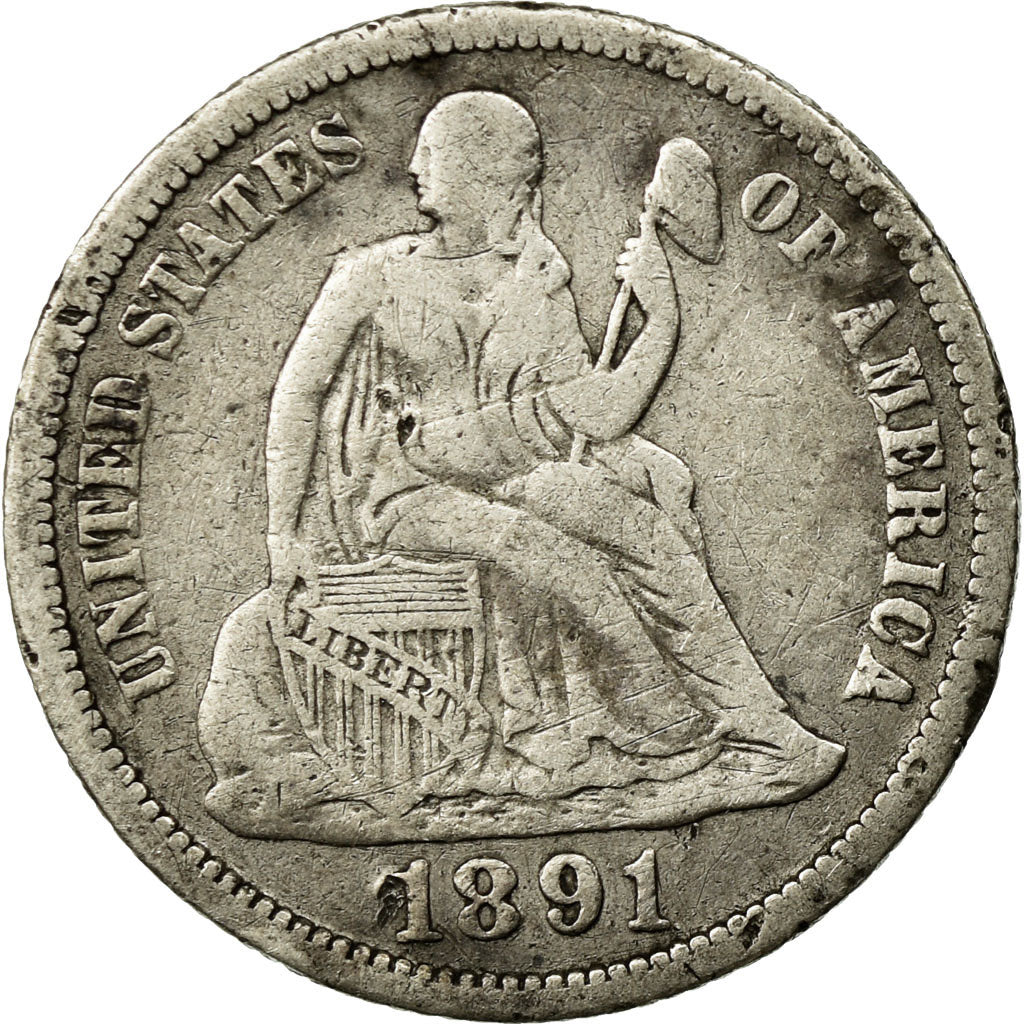 Coin, United States, Seated Liberty Dime, Dime, 1891, U.S. Mint, Philadelphia