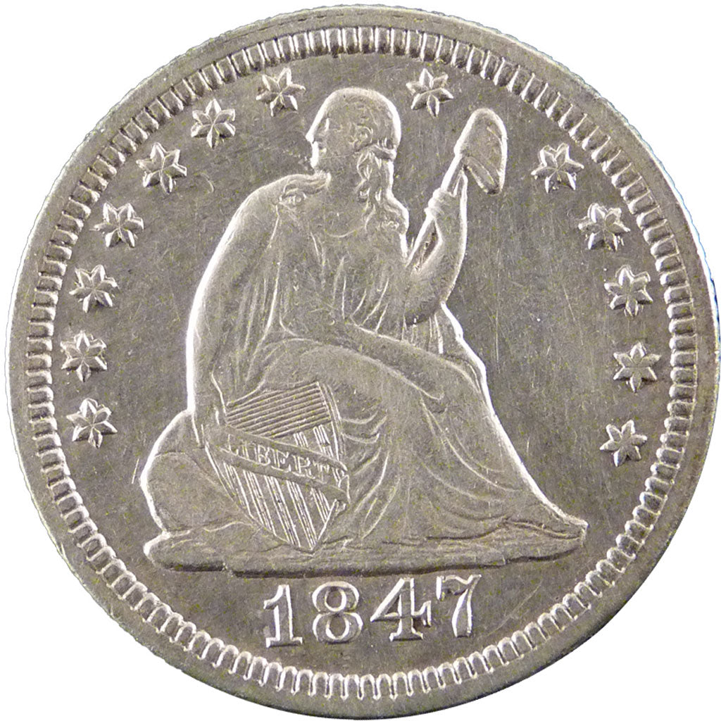 Stati Uniti, Seated Liberty Quarter, Quarter, 1847, Philadelphia, BB+, Argent...