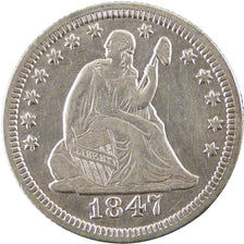 Stati Uniti, Seated Liberty Quarter, Quarter, 1847, Philadelphia, BB+, Argent...
