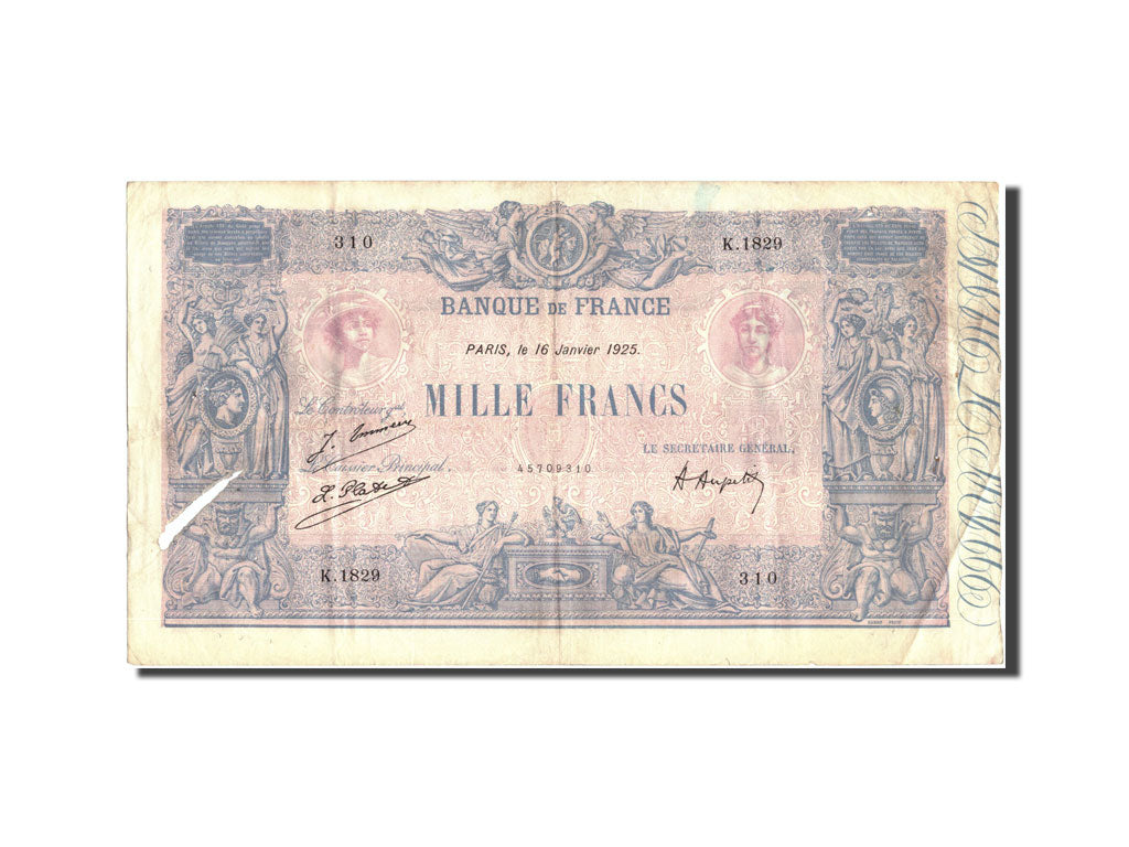 France, 1000 Francs, 1 000 F 1889-1926 ''Bleu et Rose'', 1925, KM:67j