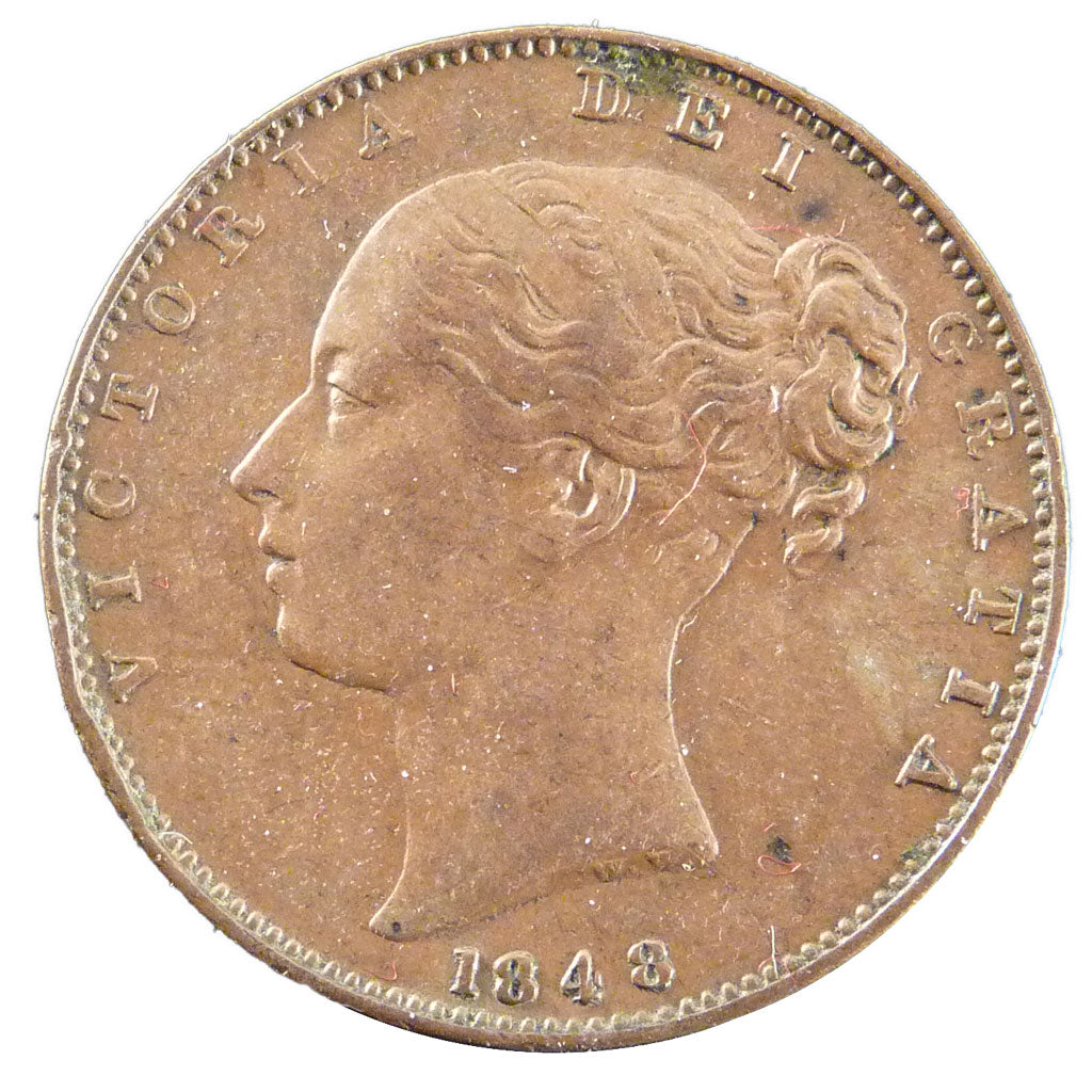 Great Britain, Farthing, 1848, KM #725, AU(50-53), Copper, 4.80
