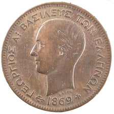 GREECE, 5 Lepta, 1869, Strassburg, KM #42, EF(40-45), Copper, 4.90