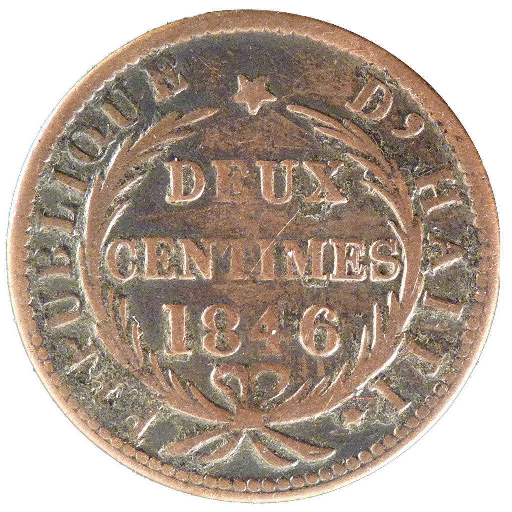 Haiti, 2 Centimes, 1846, KM #27.1, EF(40-45), Copper, 24, 5.30
