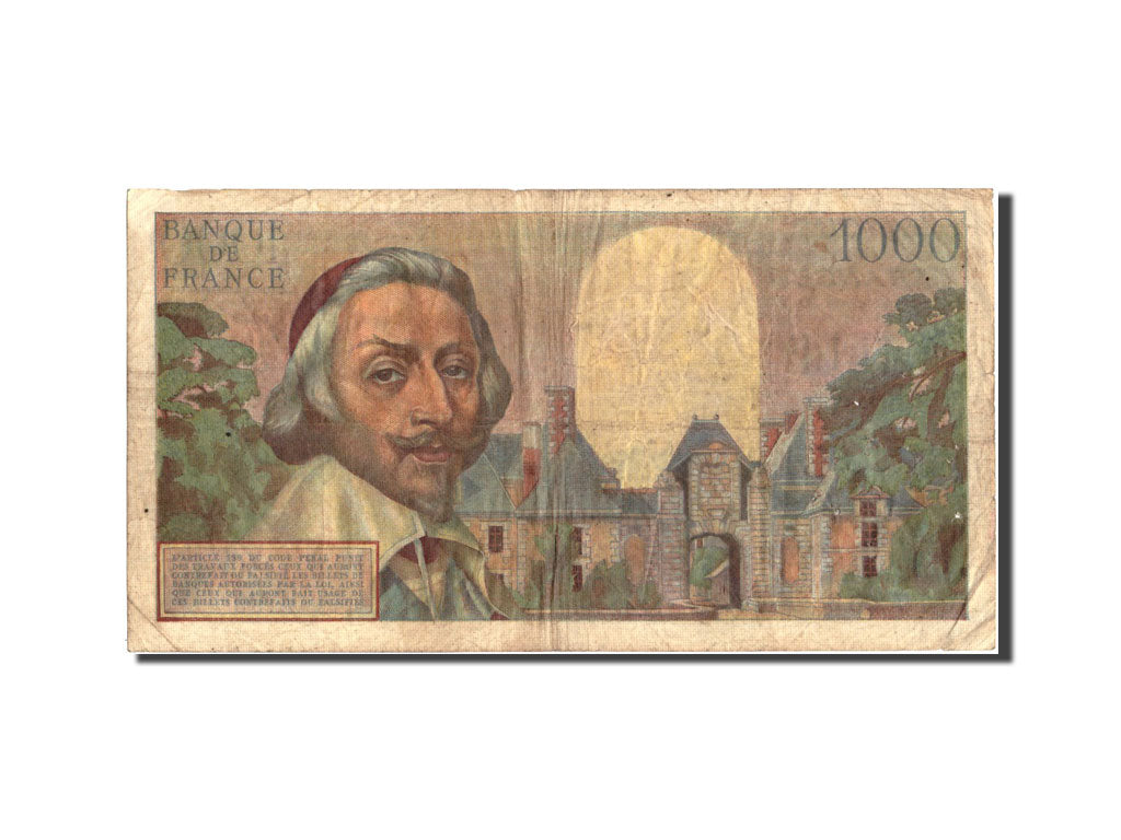 France, 1000 Francs, 1 000 F 1953-1957 ''Richelieu'', 1954, KM:134a, 1954-12-02