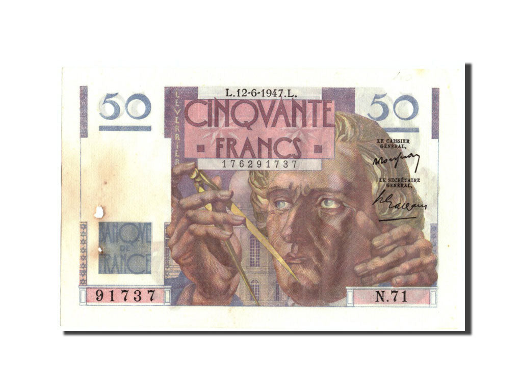 Francia, 50 Francs, 50 F 1946-1951 ''Le Verrier'', 1947, KM:127b, 1947-06-12