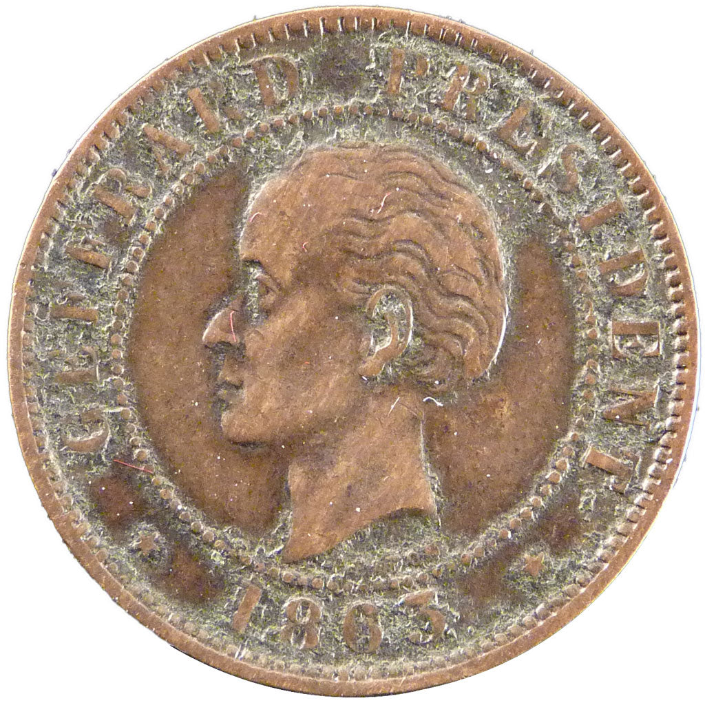 Haiti, 10 Centimes, 1863, Heaton, KM #40, EF(40-45), Copper, 4.10